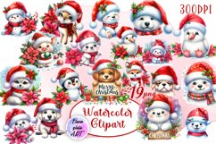 Watercolor Christmas Cute Animals clipart Product Image 1