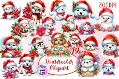 Watercolor Christmas Cute Animals clipart Product Image 1