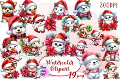 Watercolor Christmas Cute Animals clipart Product Image 1