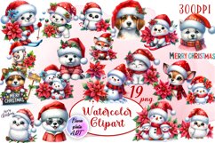 Watercolor Christmas Cute Animals clipart Product Image 1