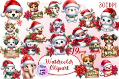 Watercolor Christmas Cute Animals clipart Product Image 1