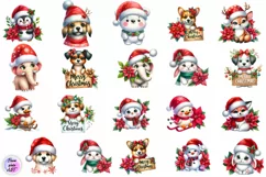 Watercolor Christmas Cute Animals clipart Product Image 2