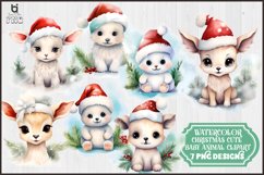 Watercolor Christmas Cute Baby Animal Sublimation Clipart Product Image 1