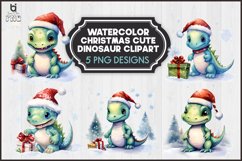 Watercolor Christmas Cute Dinasaur Sublimation PNG Clipart Product Image 1