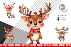 Clipart Watercolor Christmas Deer Product Image 1