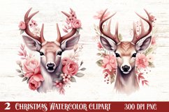 Watercolor Christmas Deer Head Clipart Sublimation Product Image 1