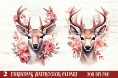 Watercolor Christmas Deer Head Clipart Sublimation Product Image 1