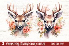 Watercolor Christmas Deer Head Clipart Sublimation Product Image 1