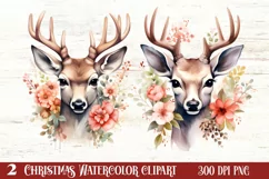 Watercolor Christmas Deer Head Clipart Sublimation Product Image 1