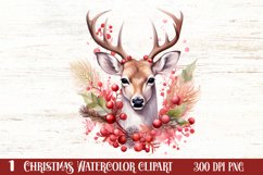Watercolor Christmas Deer Head Clipart Sublimation Product Image 1