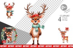 Clipart Watercolor Christmas Deer Product Image 1