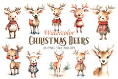 Watercolor Christmas Deer. Clipart Bundle. Product Image 1