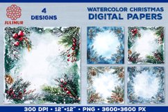 Watercolor Winter Christmas Decoration Digital Paper Product Image 1
