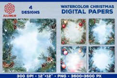 Watercolor Winter Christmas Decoration Digital Paper Product Image 1