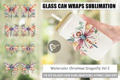 Glass Can Wraps Watercolor Christmas Dragonfly Product Image 1