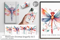 Digital Paper Watercolor Christmas Dragonfly Product Image 1