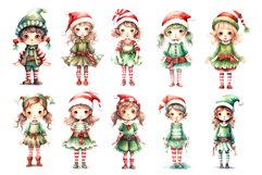 Watercolor Christmas Elves. Clipart Bundle. Product Image 2