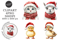 Watercolor Christmas Farm Animals Clipart Product Image 1