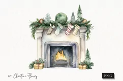 Watercolor Christmas Mantle Clipart | Christmas Clipart Product Image 1