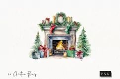 Watercolor Christmas Mantle Clipart | Christmas Clipart Product Image 1