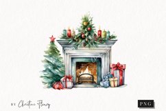 Watercolor Christmas Fireplace Clipart | Christmas Clipart Product Image 1