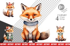 Clipart Watercolor Christmas Fox Product Image 1