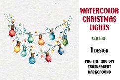 Watercolor Christmas Lights Garland Clipart, PNG Product Image 1