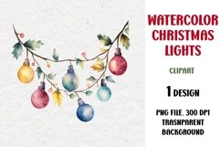 Watercolor Christmas Lights Garland Clipart, PNG Product Image 1