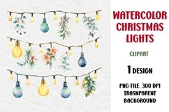 Watercolor Christmas Lights Garland Clipart, PNG Product Image 1