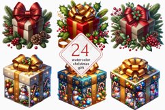 christmas gift clipart, watercolor christmas gift bundle Product Image 1