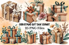 Watercolor Christmas Gift Box Clipart Product Image 1