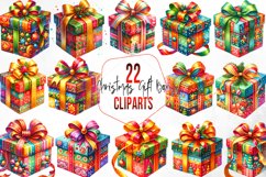 Watercolor Christmas Gift Box Clipart Product Image 1