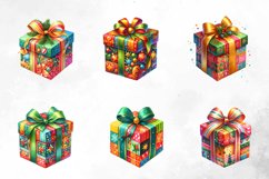 Watercolor Christmas Gift Box Clipart Product Image 4