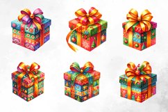 Watercolor Christmas Gift Box Clipart Product Image 3
