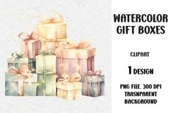 Watercolor Christmas Gifts Clipart, Gifts Boxes, PNG Product Image 1