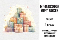 Watercolor Christmas Gifts Clipart, Gifts Boxes, PNG Product Image 1