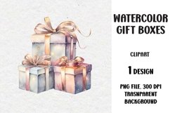 Watercolor Christmas Gifts Clipart, Gifts Boxes, PNG Product Image 1