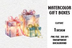 Watercolor Christmas Gifts Clipart, Gifts Boxes, PNG Product Image 1