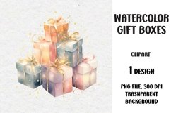 Watercolor Christmas Gifts Clipart, Gifts Boxes, PNG Product Image 1