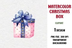 Watercolor Christmas Gift Clipart, Gift Box, PNG Product Image 1