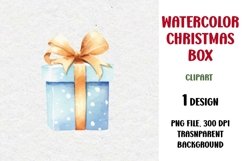 Watercolor Christmas Gift Clipart, Gift Box, PNG Product Image 1