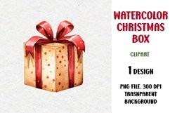 Watercolor Christmas Gift Clipart, Gift Box, PNG Product Image 1