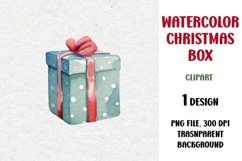 Watercolor Christmas Gift Clipart, Gift Box, PNG Product Image 1