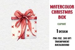 Watercolor Christmas Gift Clipart, Gift Box, PNG Product Image 1