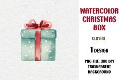 Watercolor Christmas Gift Clipart, Gift Box, PNG Product Image 1