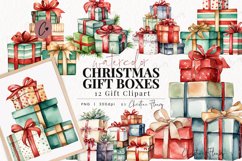 Watercolor Christmas Gift Boxes Clipart Product Image 1