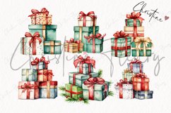 Watercolor Christmas Gift Boxes Clipart Product Image 5