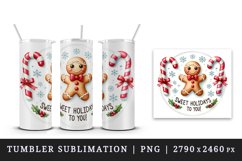 Watercolor Christmas gingerbread man candy cane Sweet holidays quote print 20 oz tumbler skinny mug wrap clipart t-shirt sublimation printable design