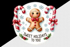 Watercolor Christmas gingerbread man candy cane Sweet holidays quote print 20 oz tumbler skinny mug wrap clipart t-shirt sublimation printable design