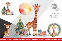 Clipart Watercolor Christmas Giraffe Product Image 1